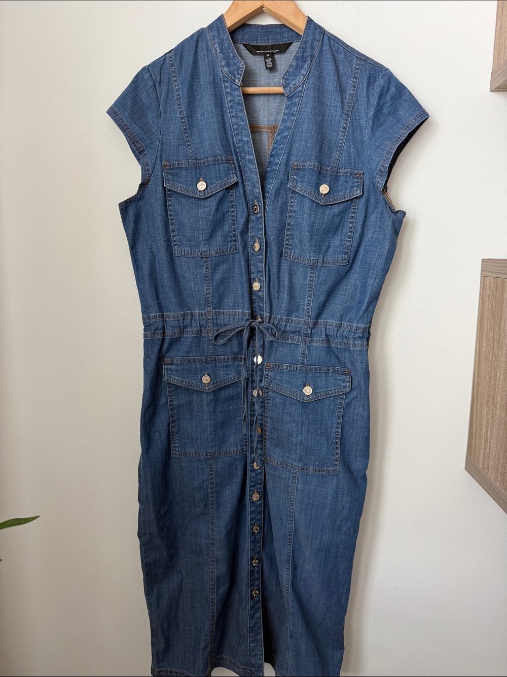White House Black Market Blue Denim Button-Front Dress